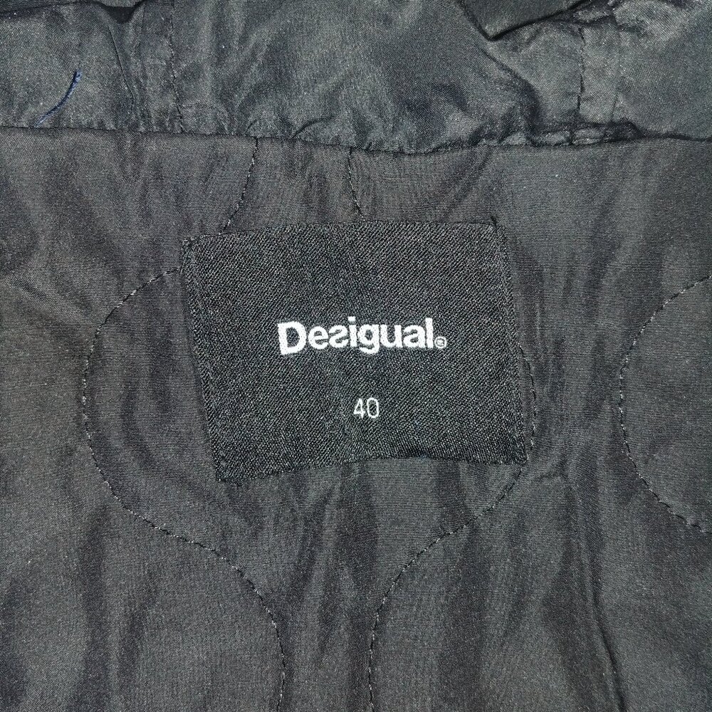 Desigual cotton denim embroidered parka style jacket blue quilted sleeves 10 - Picture 13 of 16